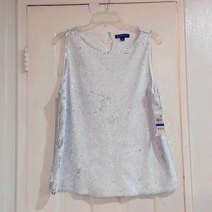 Women's BNWT INC International Concepts White & Silver Sequin Top Size XL